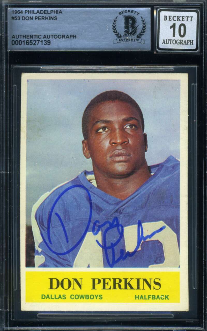 Don Perkins Gem Mint 10 Beckett BAS Signed 1964 Philadelphia Rookie Autograph