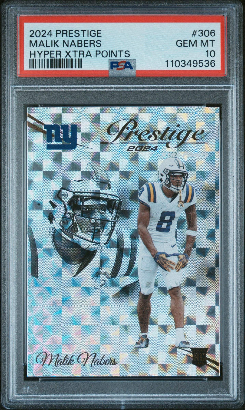Graded 2024 Prestige Malik Nabers #306 Hyper Xtra Points RC Football Card PSA 10