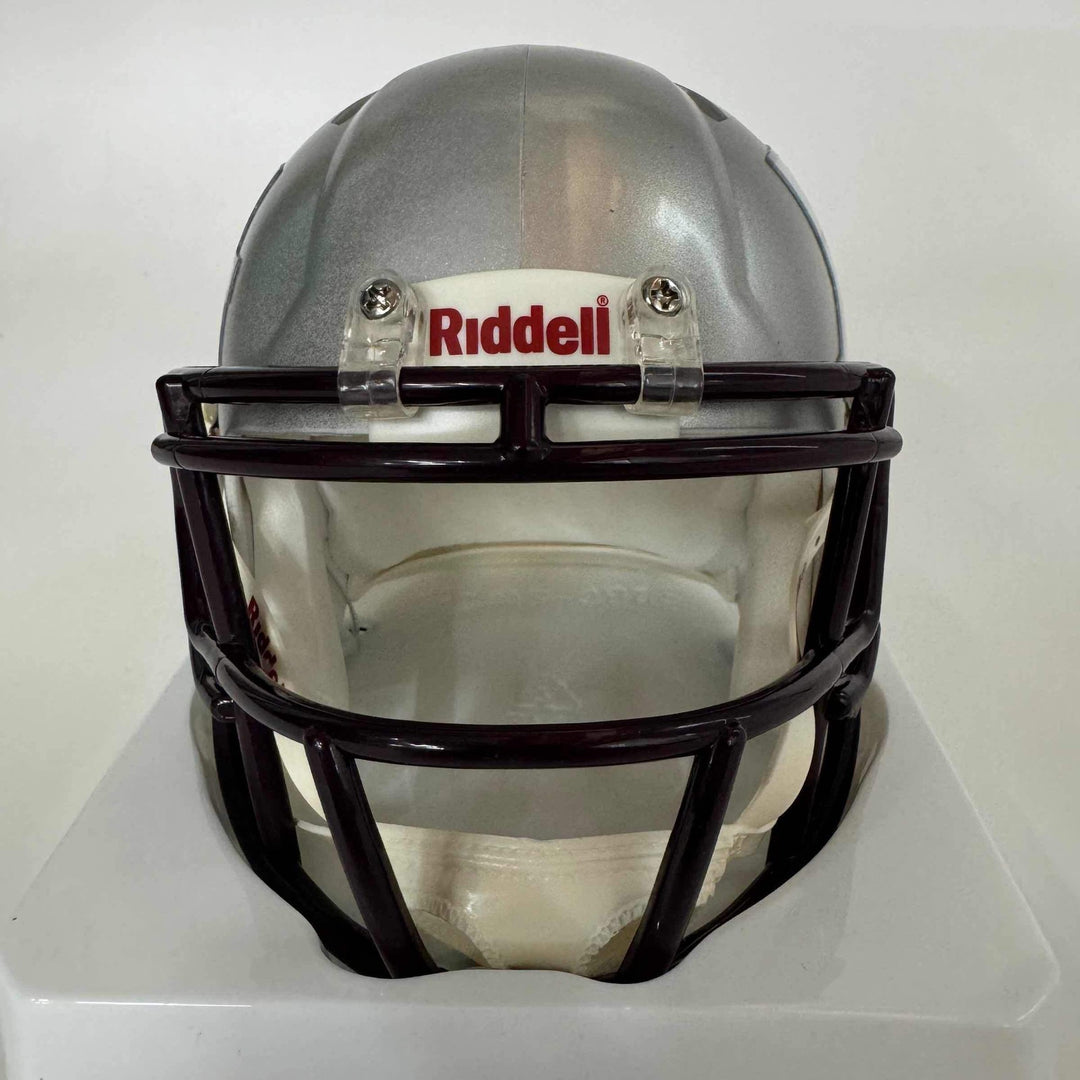 Autographed/Signed Johnny Manziel 12 Heisman Silver Flash Mini Helmet BAS COA