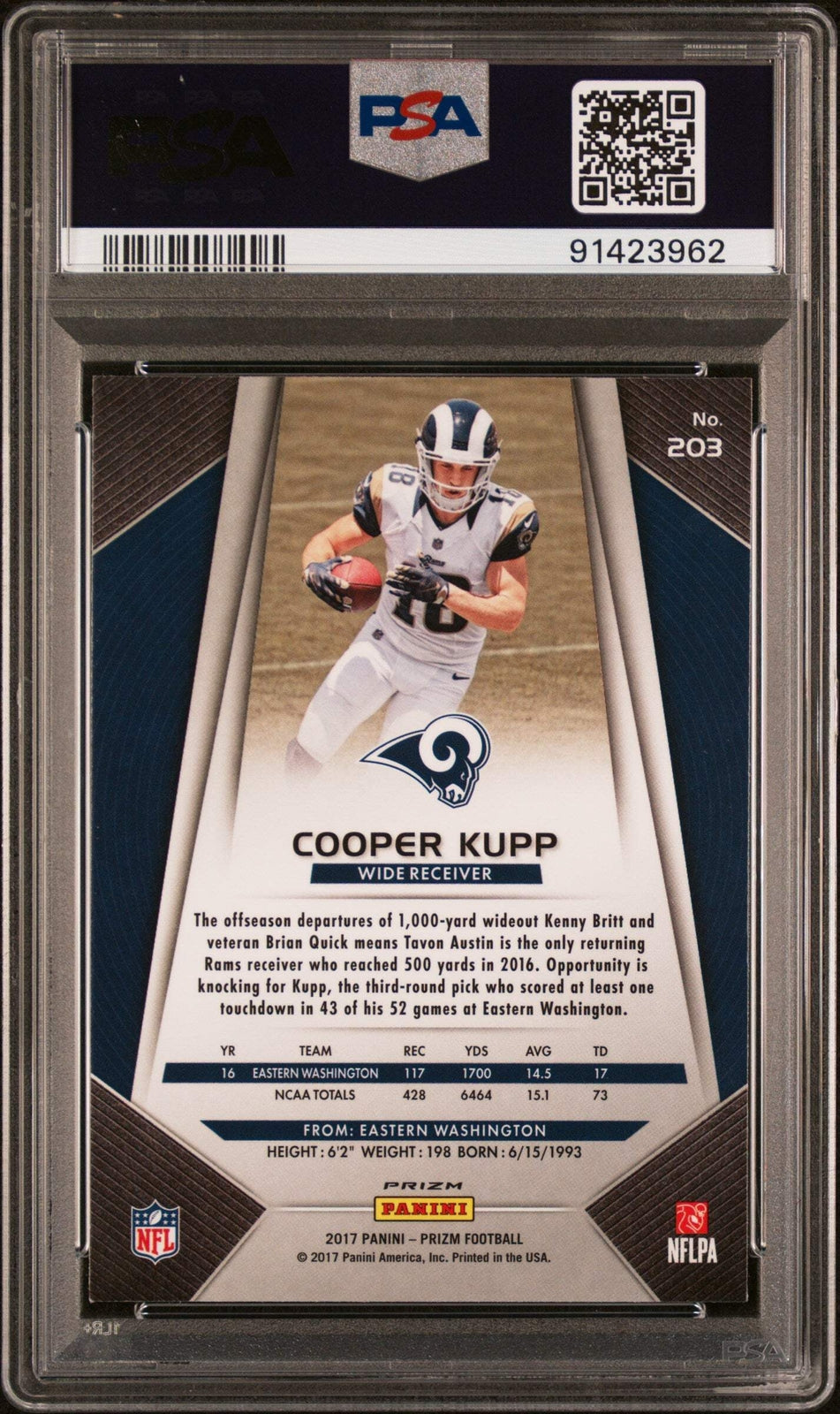 Graded 2017 Panini Prizm Cooper Kupp #203 Prizm Rookie RC Football Card PSA 10