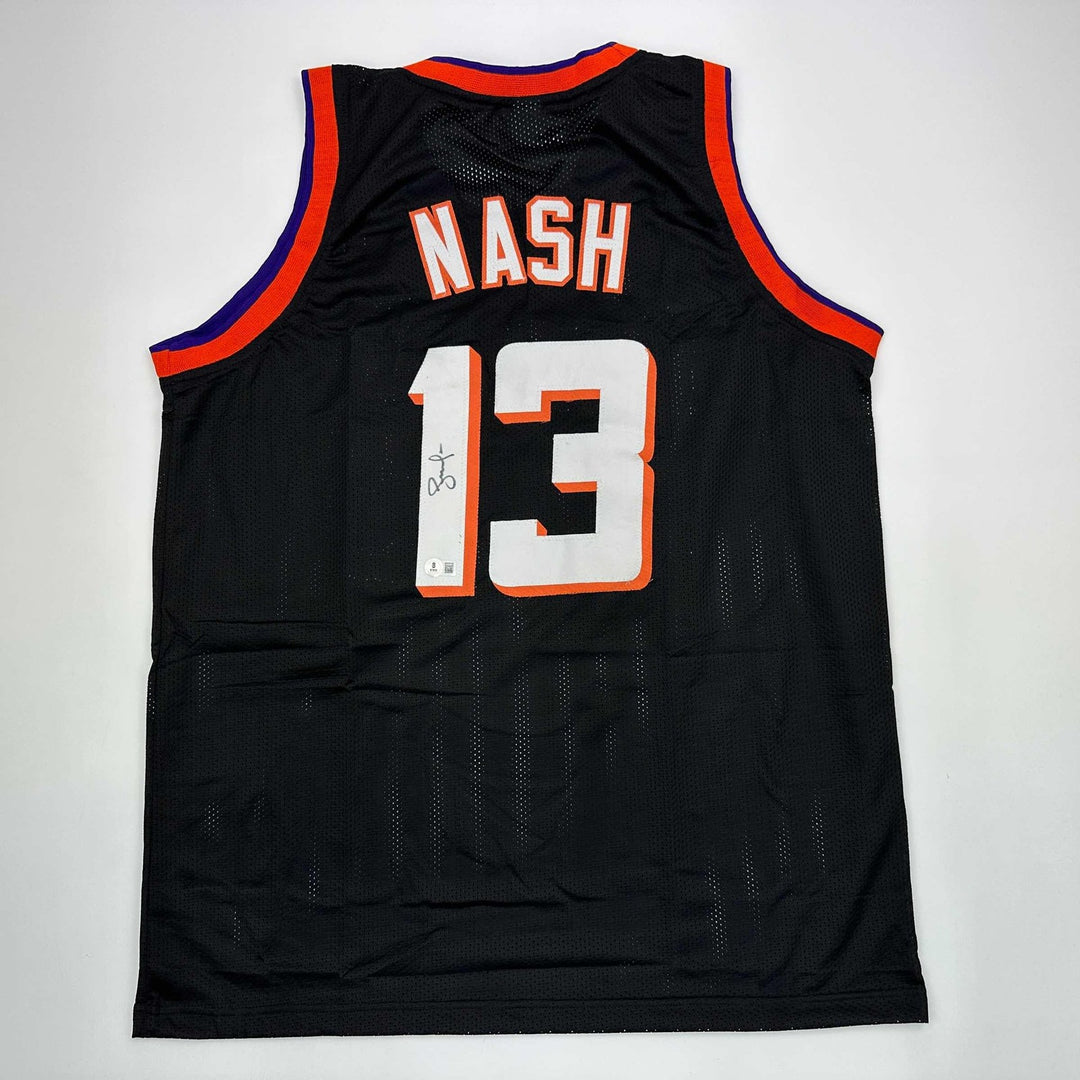 Autographed/Signed Steve Nash Phoenix Black Jersey Beckett BAS COA
