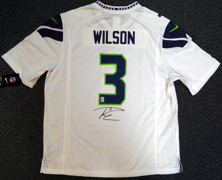 Seattle Seahawks Russell Wilson Signed White Nike Jersey Size XL RW Holo