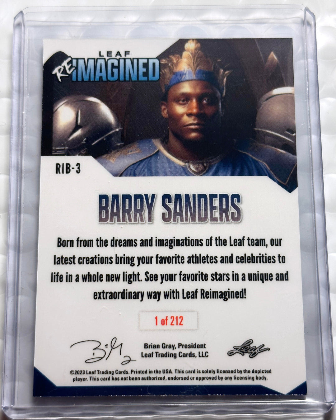 BARRY SANDERS 2023 LEAF REIMAGINED NFL FOOTBALL COLLECTION 1-OF-212 CARD #RIB-3