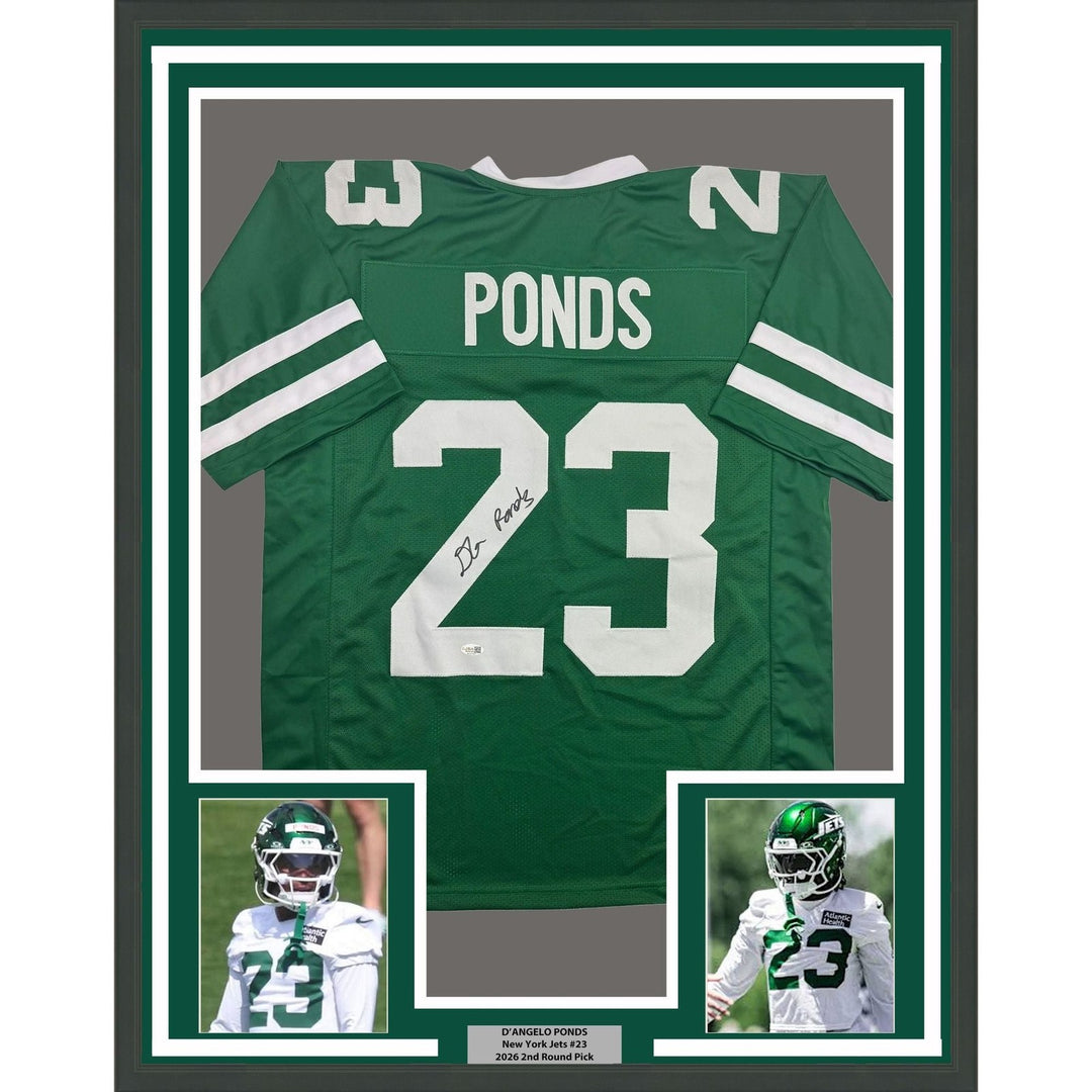 Framed Autographed/Signed D'Angelo Ponds 35x39 NY Green Jersey JSA COA