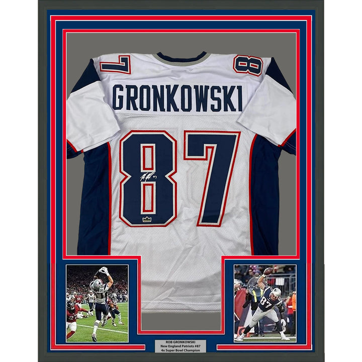 Framed Facsimile Autographed Rob Gronkowski 33x42 White Reprint Auto Jersey