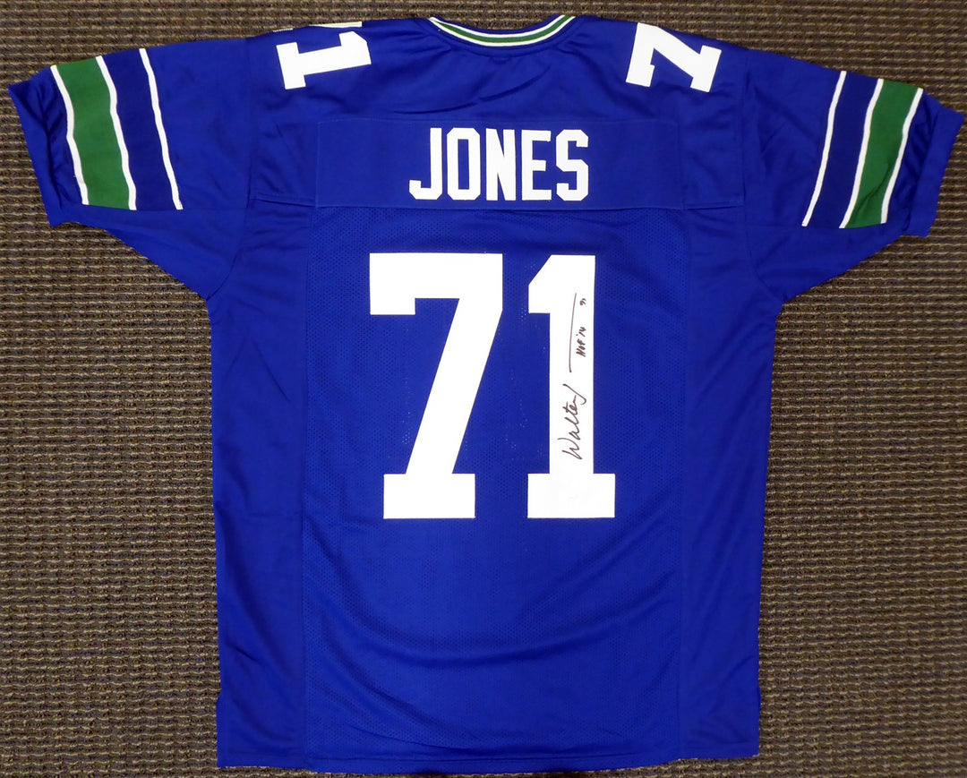 Seattle Seahawks Walter Jones Signed Blue Jersey "HOF '14" MCS Holo