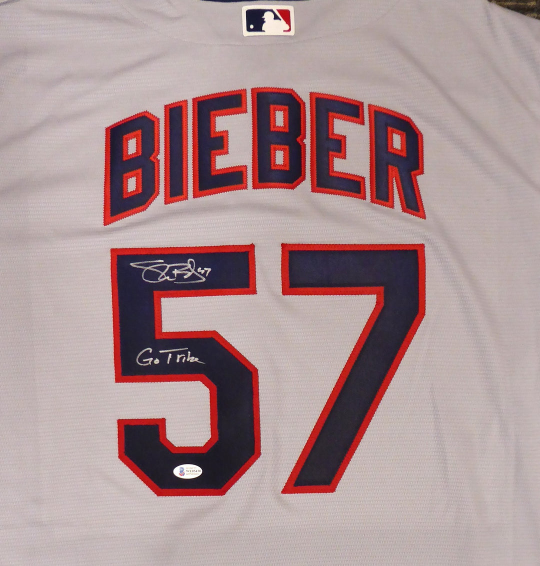 Cleveland Indians Shane Bieber Signed Gray Nike Jersey Size XL Beckett