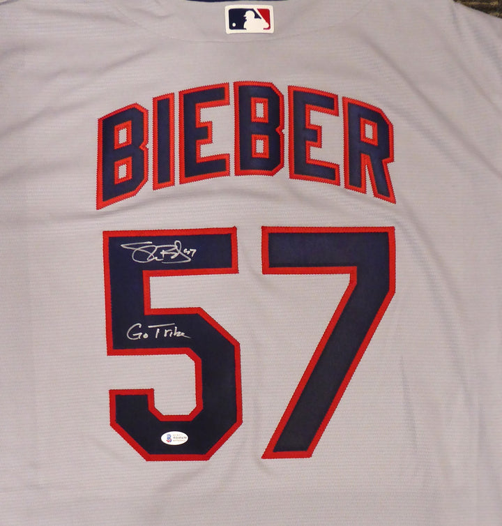Cleveland Indians Shane Bieber Signed Gray Nike Jersey Size XL Beckett