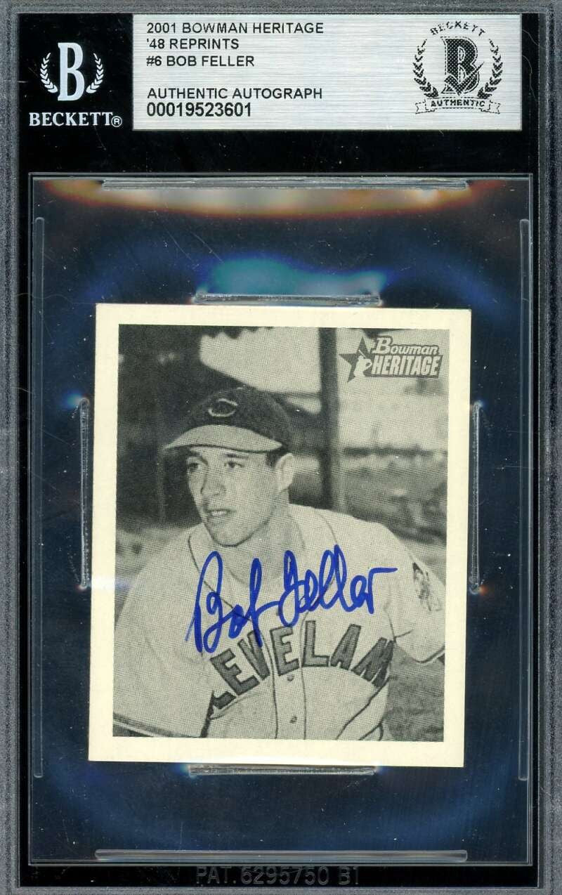 Bob Feller Beckett BAS Signed 2001 Bowman Heritage 1948 Reprint Autograph