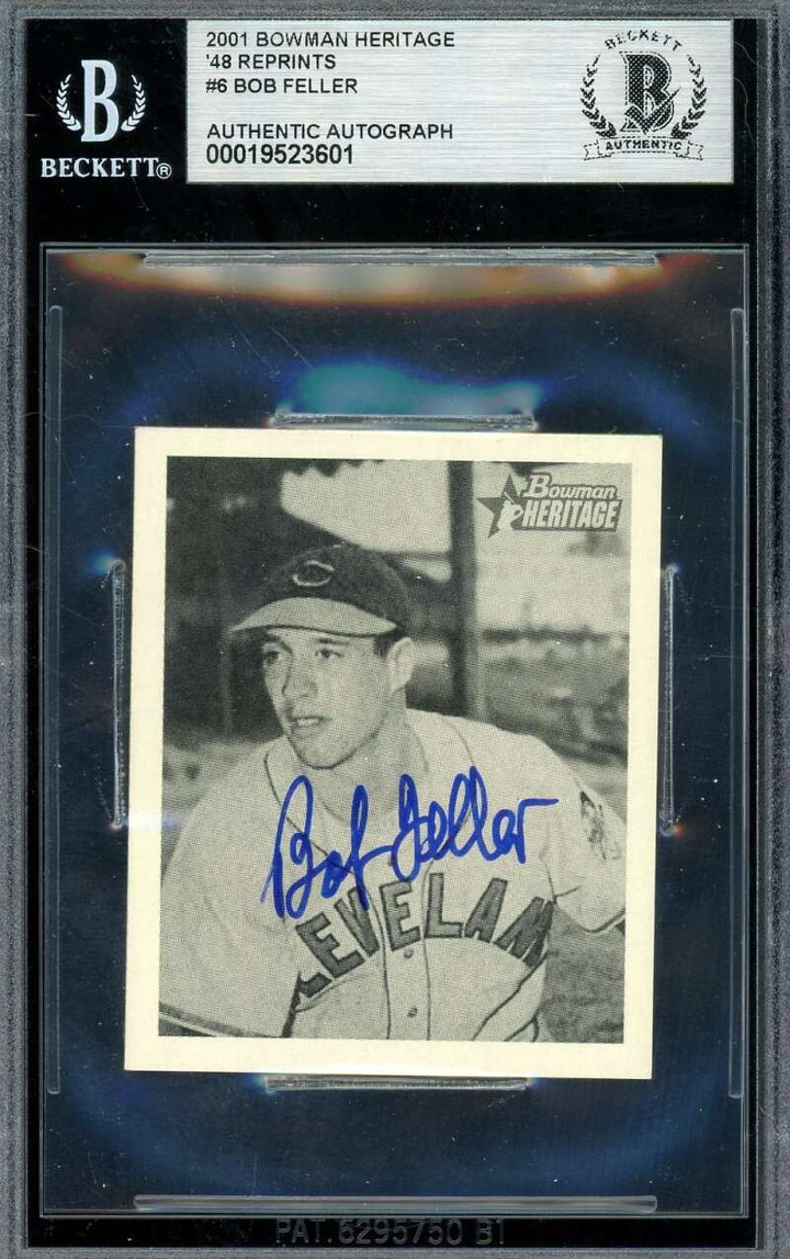 Bob Feller Beckett BAS Signed 2001 Bowman Heritage 1948 Reprint Autograph