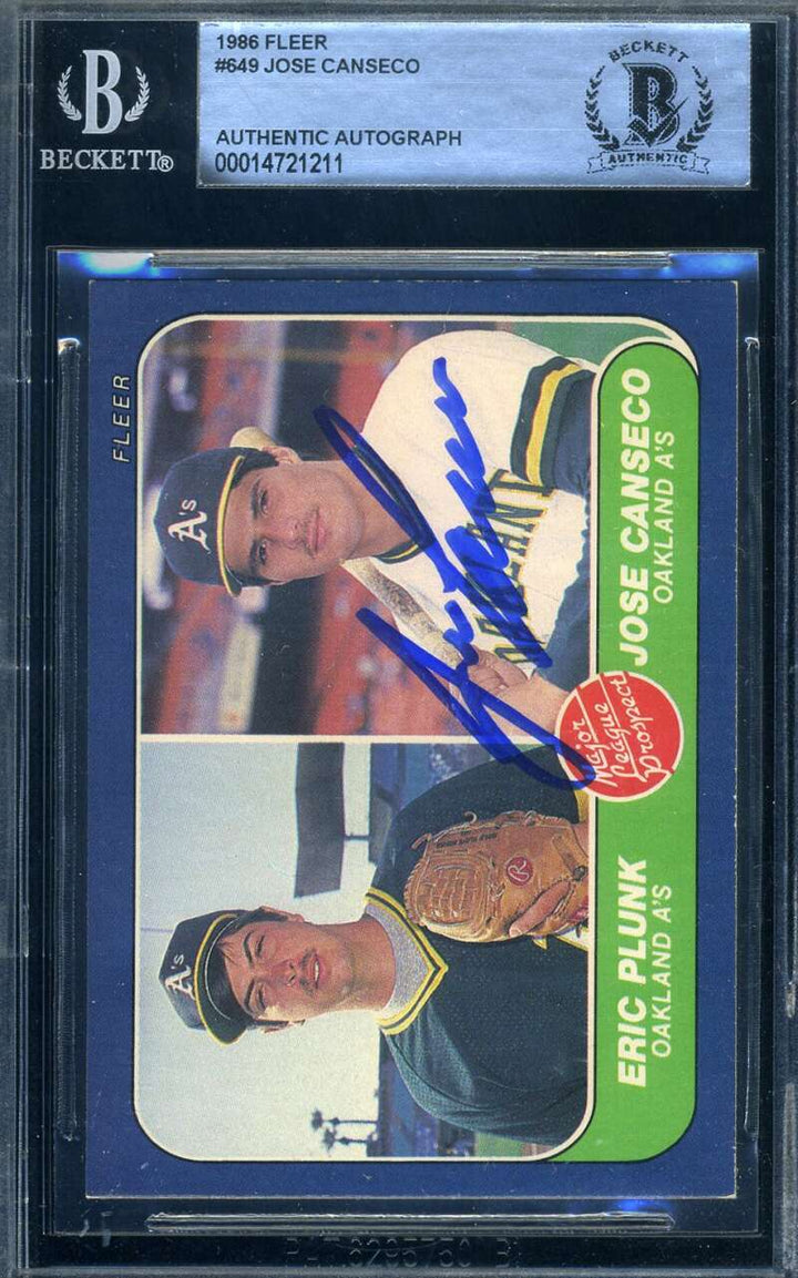 Jose Canseco Beckett Signed 1986 Fleer Rookie Autograph