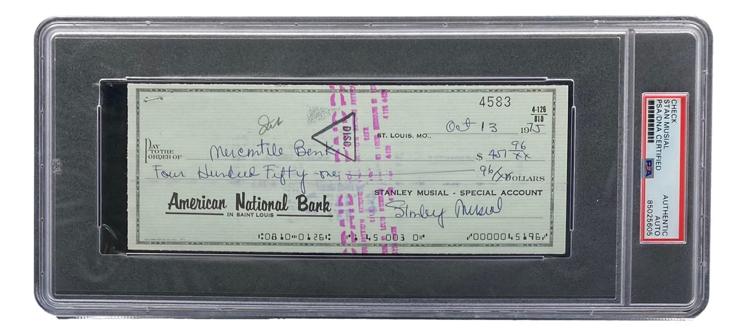 Stan Musial St. Louis Cardinals Signed  Bank Check PSA/DNA 85025605