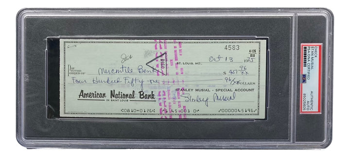 Stan Musial St. Louis Cardinals Signed  Bank Check PSA/DNA 85025605