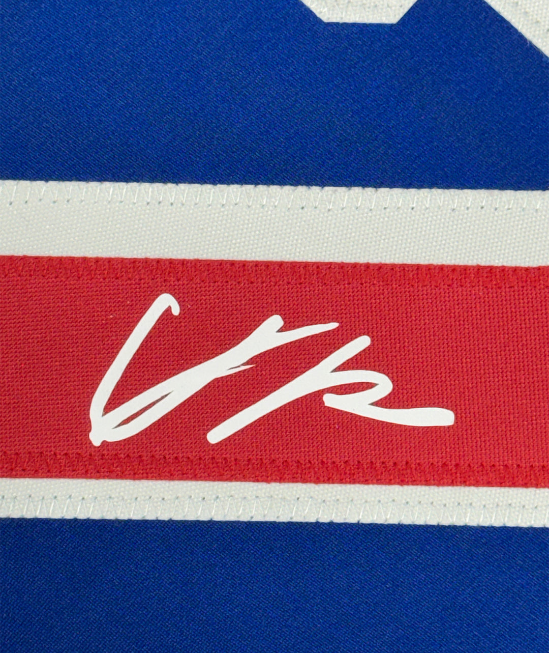Framed Facsimile Autographed Adam Fox 35x39 New York Blue Reprint Jersey