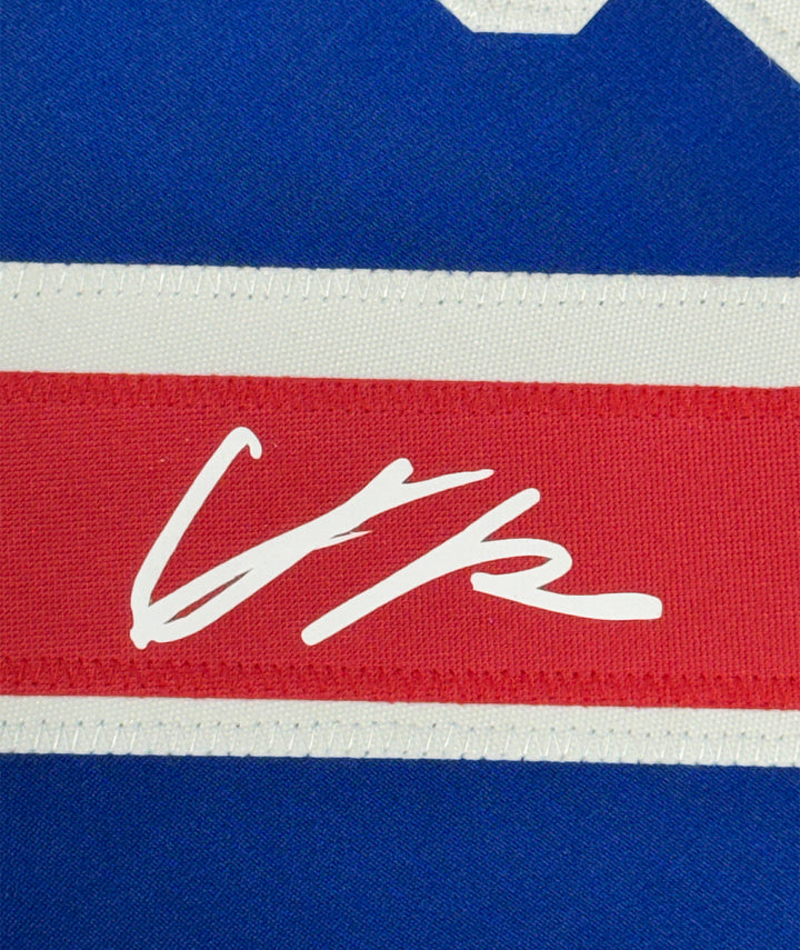 Framed Facsimile Autographed Adam Fox 35x39 New York Blue Reprint Jersey