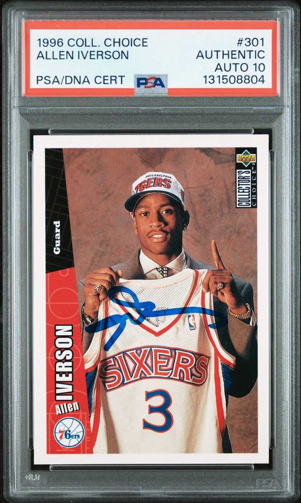 Graded 1996 Collector's Choice Allen Iverson #301 Rookie Card PSA 10 Auto Grade