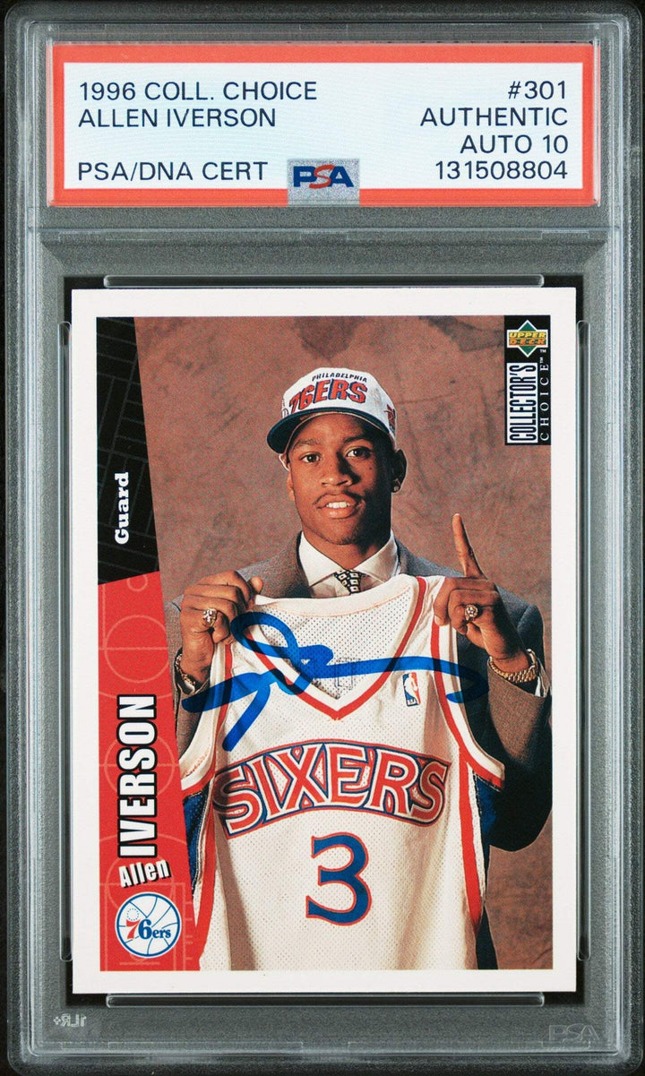 Graded 1996 Collector's Choice Allen Iverson #301 Rookie Card PSA 10 Auto Grade