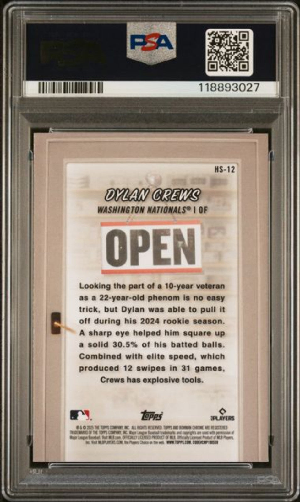 Graded 2025 Topps Bowman Dylan Crews #HS12 Hobby Stars Rookie RC Card PSA 10 Gem
