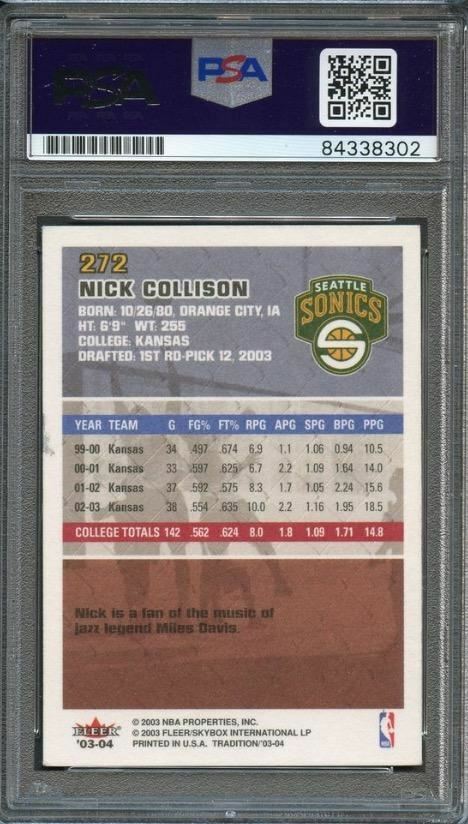 2003-04 Fleer Tradition #272 Nick Collison Signed Card AUTO PSA Slabbed RC Sonic