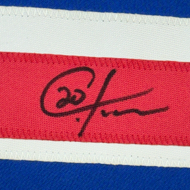 Framed Autographed/Signed Chris Kreider 35x39 New York Blue Jersey Beckett COA