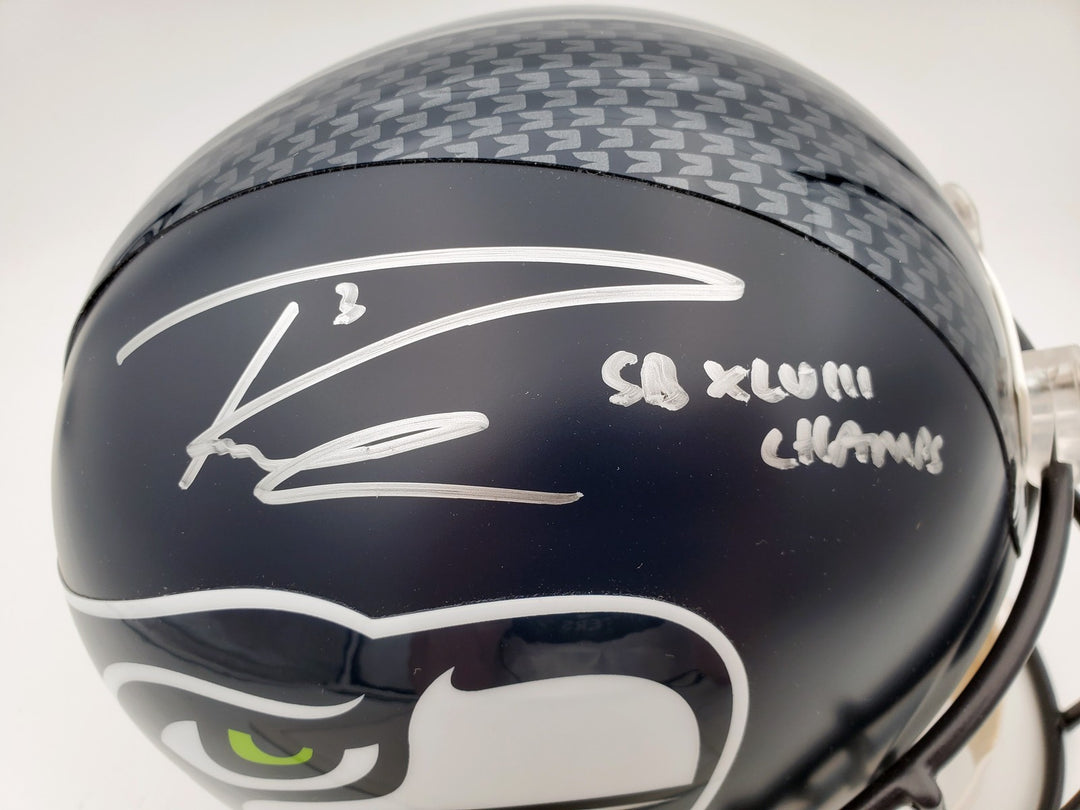 Russell Wilson Signed Seahawks Full Size Replica Helmet In Silver RW Holo