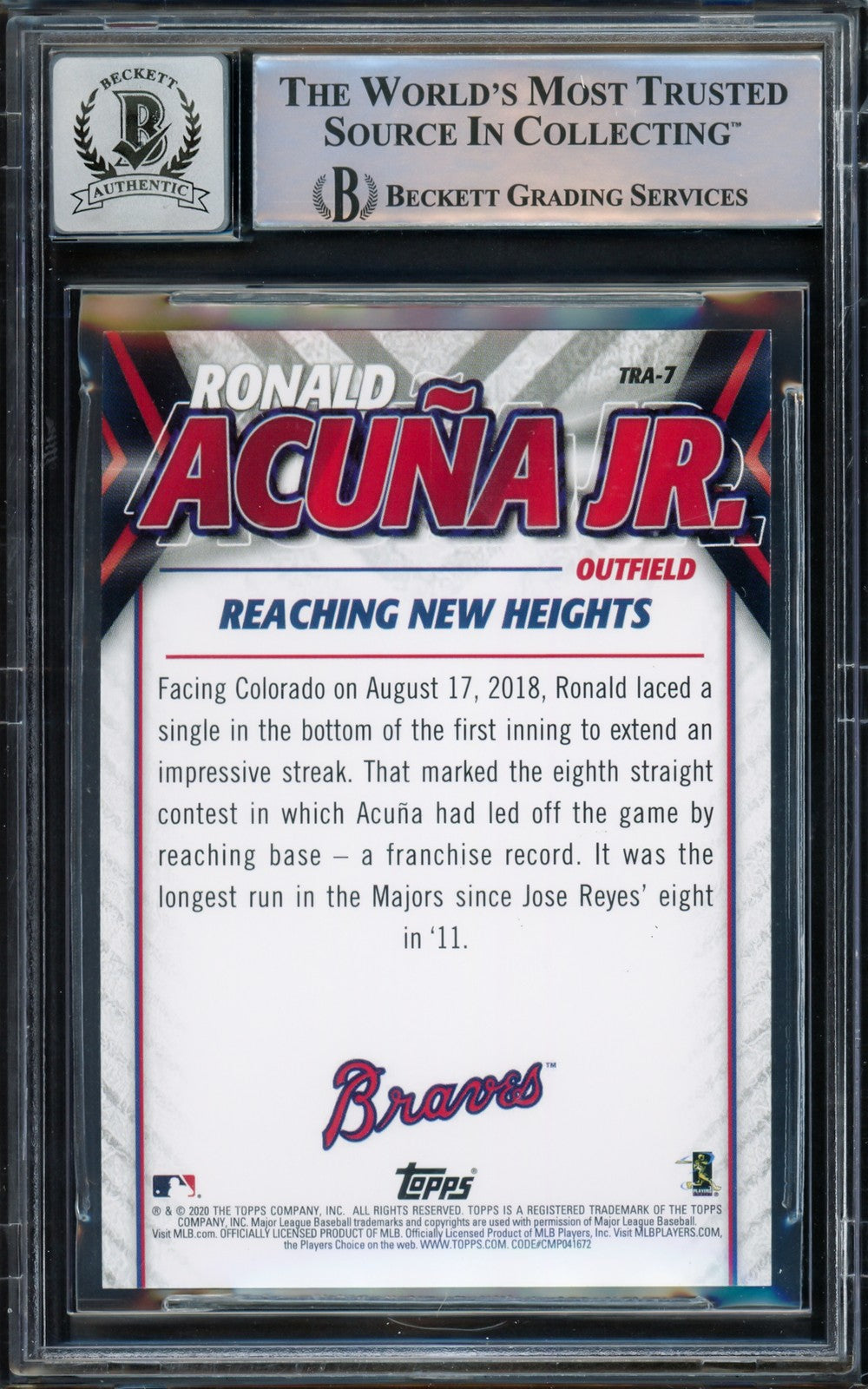 Ronald Acuna Jr Signed 2020 Topps Update Highlights Card TRA-7 Sig 10 Beckett