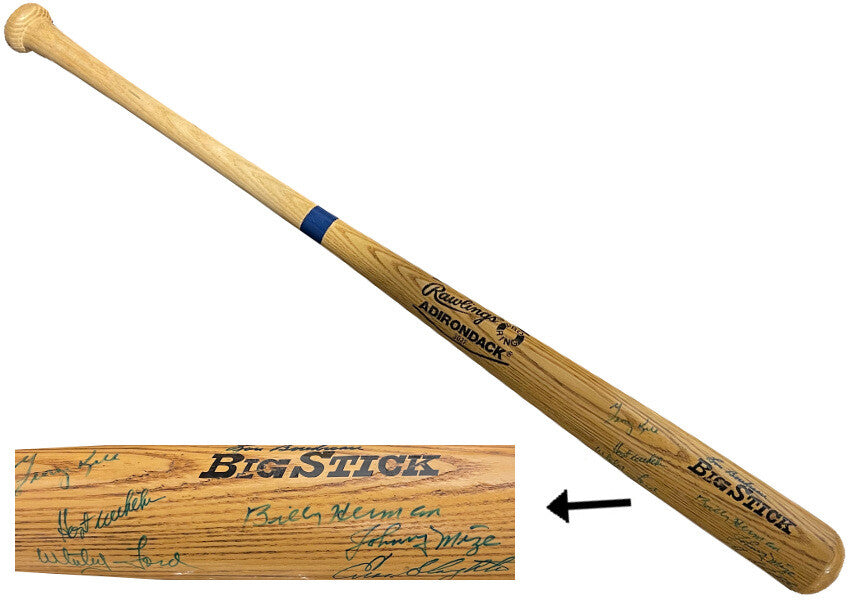 Whitey Ford/Johnny Mize/Boudreau HOF signed Adirondack Bat 7 sigs Beckett Review