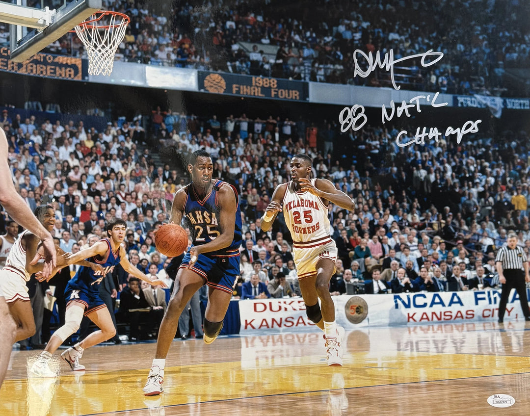 Danny Manning Autographed Kansas Jayhawks 16x20 Photo 88 Natl Champs JSA 58212
