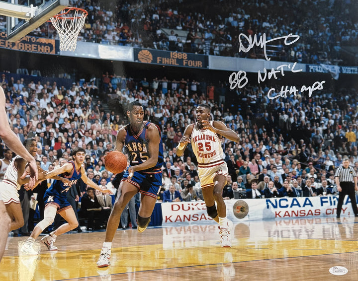 Danny Manning Autographed Kansas Jayhawks 16x20 Photo 88 Natl Champs JSA 58212