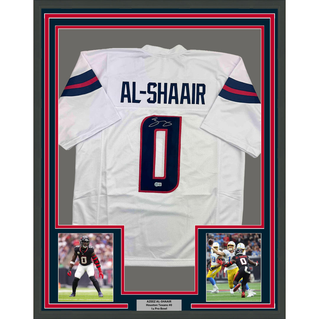 Framed Autographed/Signed Azeez Al Shaair 35x39 Houston White Jersey Beckett COA