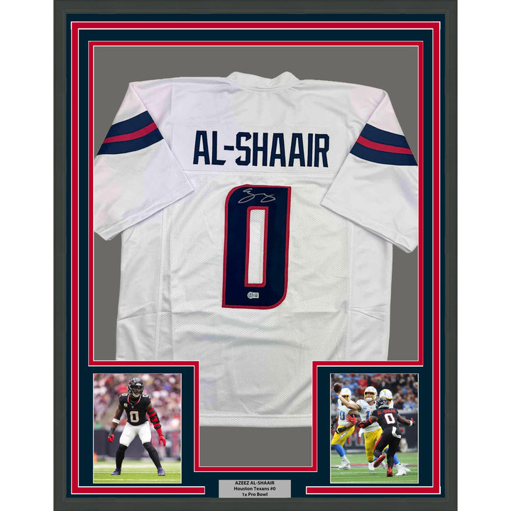 Framed Autographed/Signed Azeez Al Shaair 35x39 Houston White Jersey Beckett COA