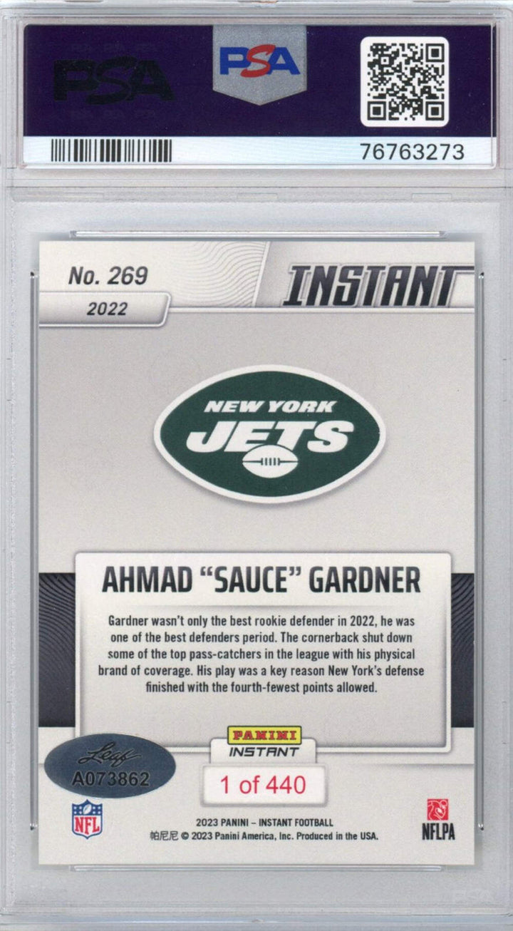 Graded 2022 Panini Instant Ahmad Sauce Gardner #269 Rookie Card PSA 10 Auto Mint