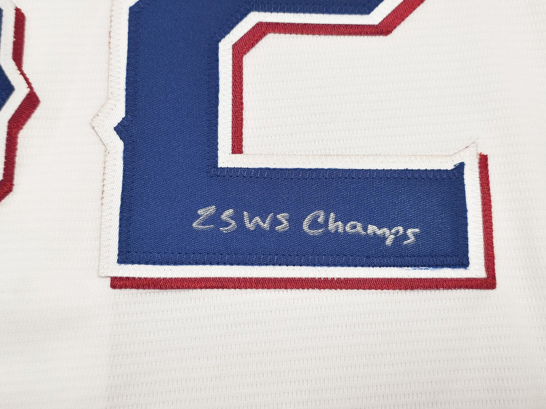 Rangers Evan Carter Signed White Nike Jersey Size M "23 WS Champs" Beckett Wit