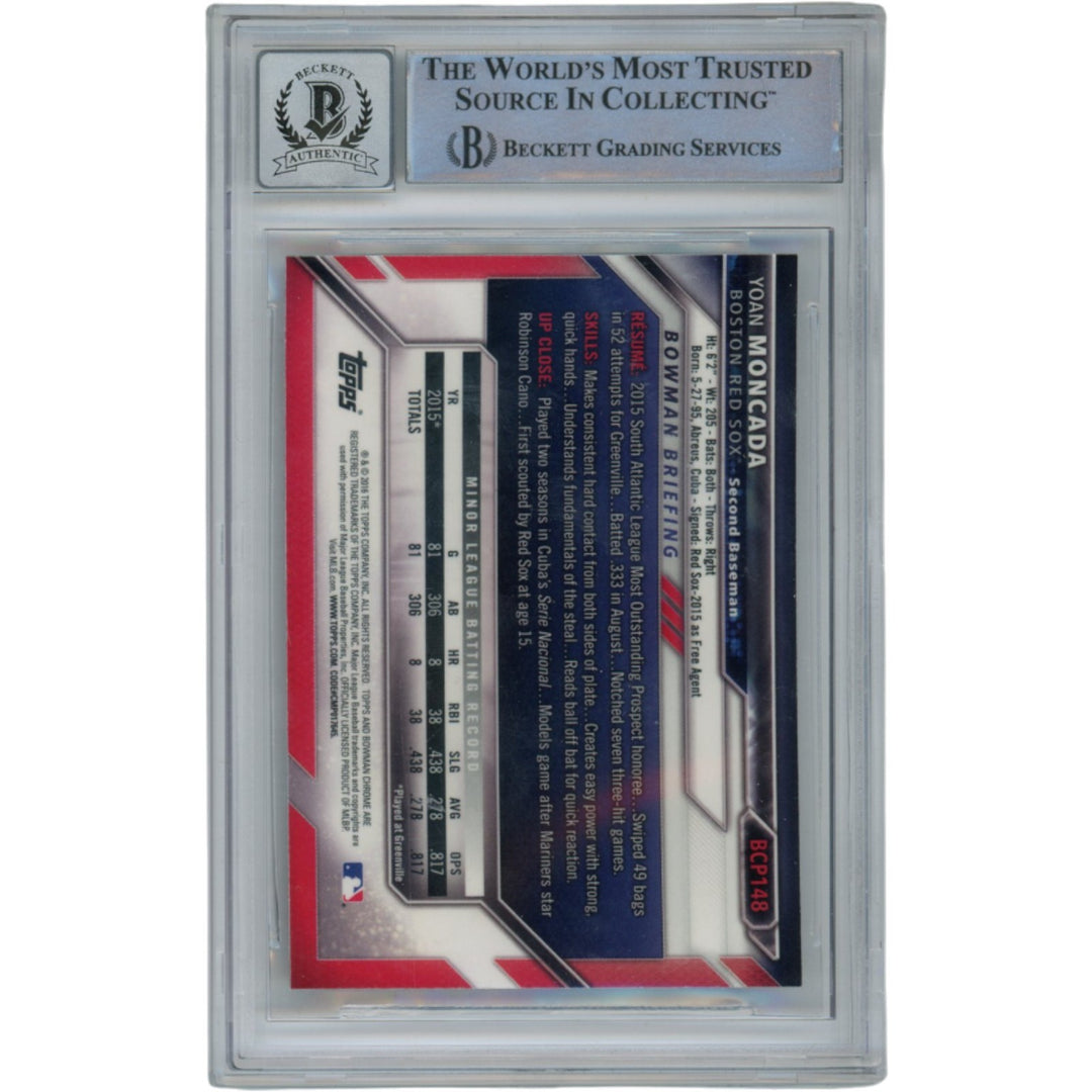 Yoan Moncada Autographed 16 Bowman Chrome Prospects #BCP148 Debut Beckett 54576