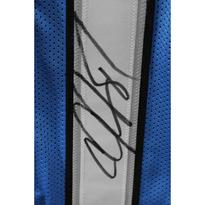 Calvin Johnson Autographed/Signed Pro Style XL Blue Jersey Beckett 44026