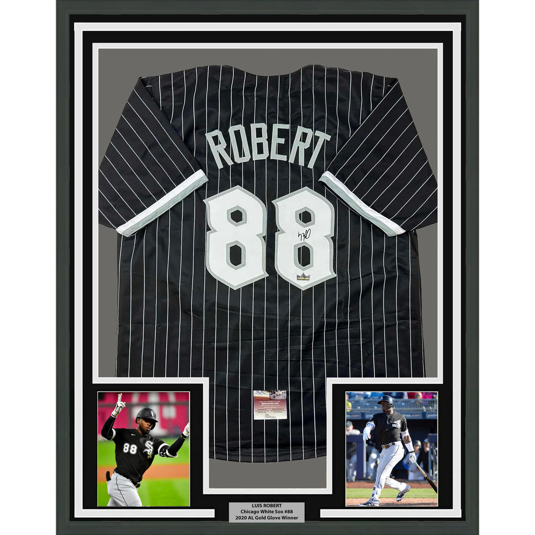 Framed Facsimile Autographed Luis Robert 33x42 Black Reprint Laser Auto Jersey