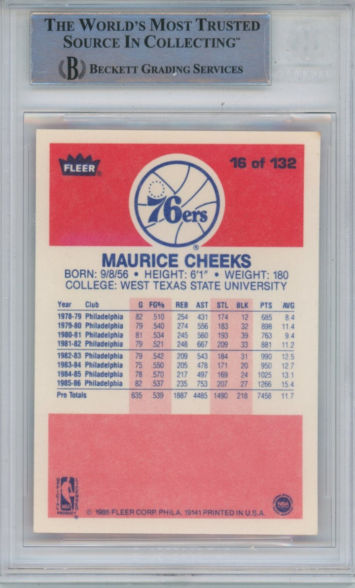 Maurice Cheeks Autographed 1986 Fleer #16 Trading Card Beckett 43913