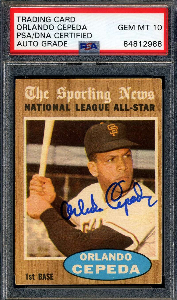 Orlando Cepeda Gem Mint 10 PSA DNA Signed 1962 Topps All Star Autograph