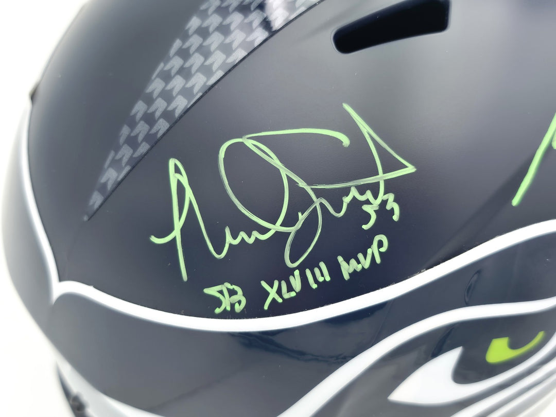 Kenneth Walker III & Malcolm Smith Auto Seahawks Blue Full Sz Speed Rep Helmet