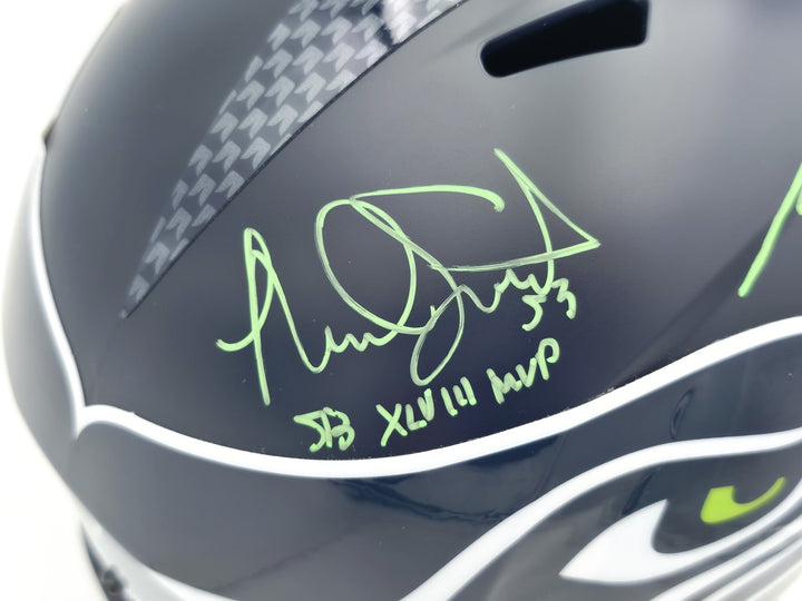 Kenneth Walker III & Malcolm Smith Auto Seahawks Blue Full Sz Speed Rep Helmet