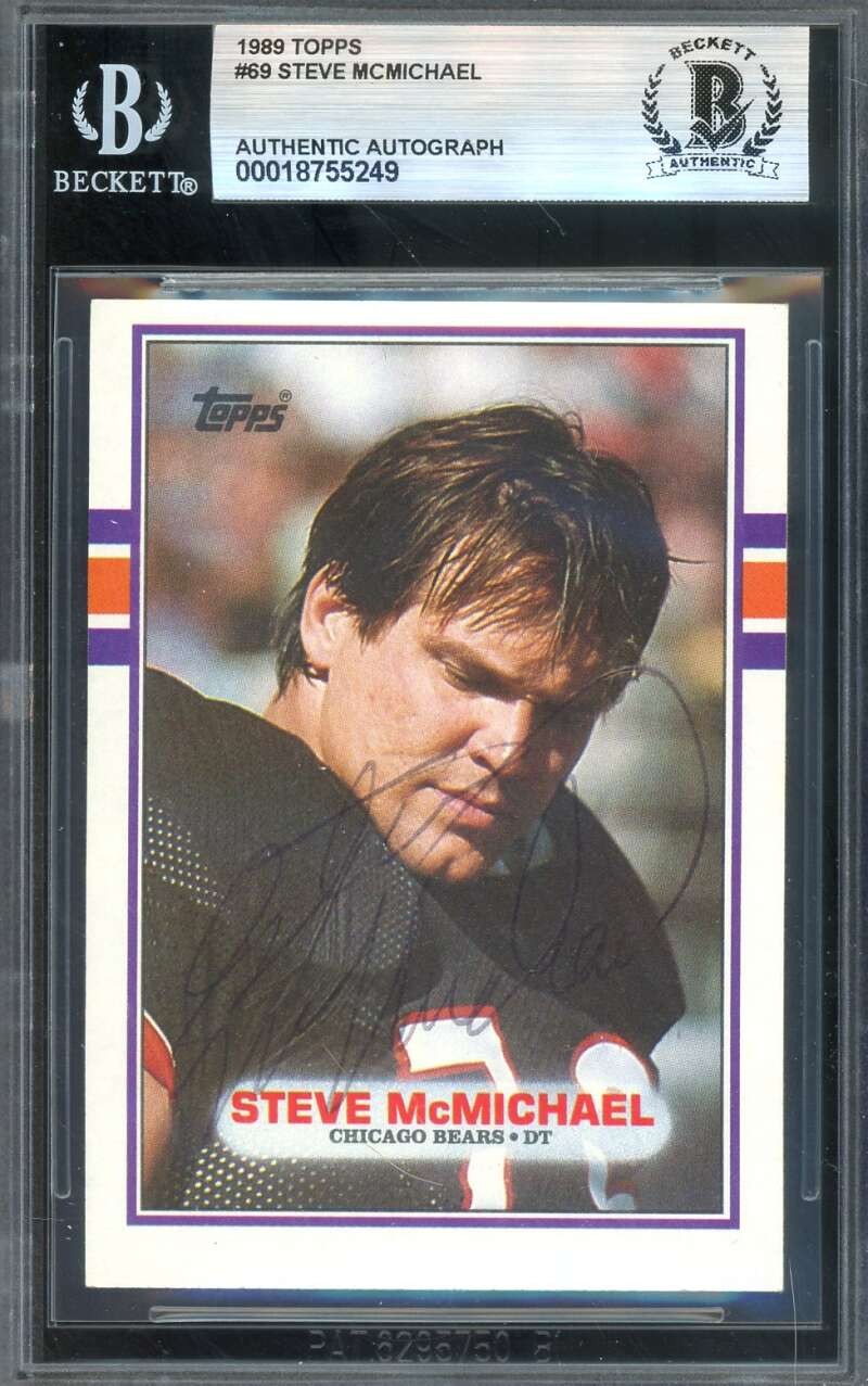 Steve McMichael Beckett BAS Vintage Signed 1989 Topps Autograph Bears