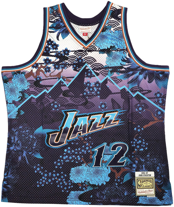 Jazz John Stockton Auto Purple Mitchell Ness 96 Swingman Asian Heritage Jersey