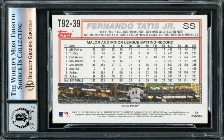 Fernando Tatis Jr. Signed 2021 Topps 1992 Throwback Card #T92-39 San Diego