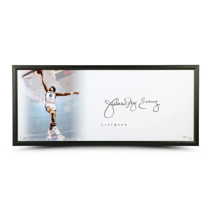Julius "Dr. J" Erving Auto Framed The Show The Doctor 18x44 Photo 76ers UDA Holo