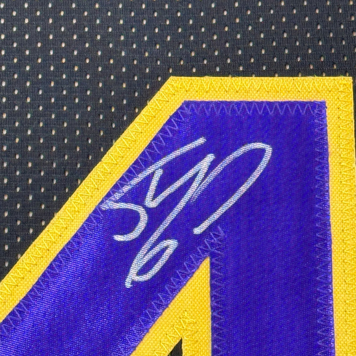 FRAMED Signed SHAQUILLE SHAQ O'NEAL 35x39 LA Black Jersey JSA COA