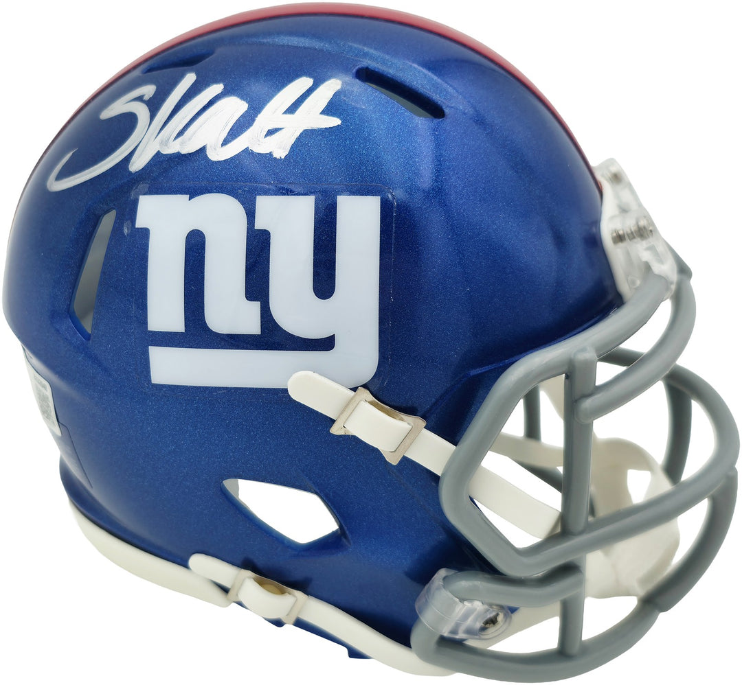 Cam Skattebo Signed Giants Blue Speed Mini Helmet Beckett QR