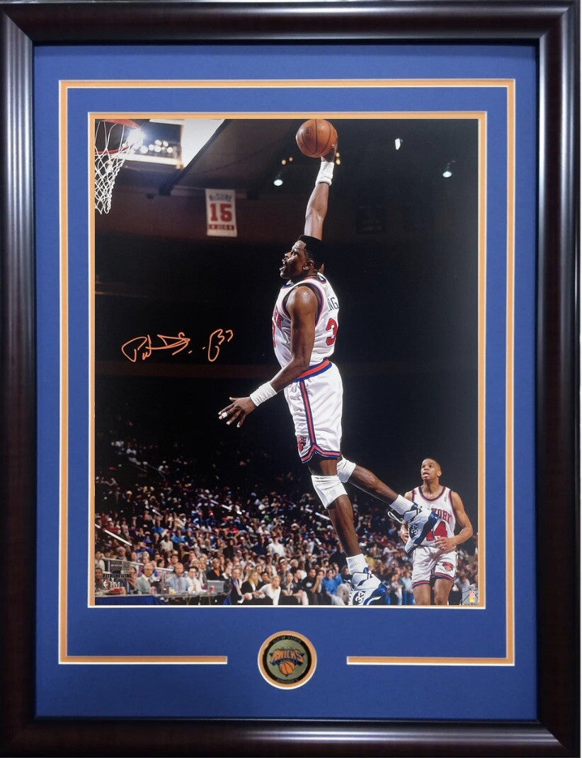 Patrick Ewing Signed Knicks 16x20 Framed Photo Dunk Autograph Steiner HoF