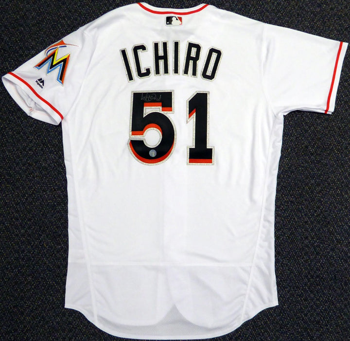 Miami Marlins Ichiro Suzuki Signed White Majestic Flex Base Jersey Size 44 IS