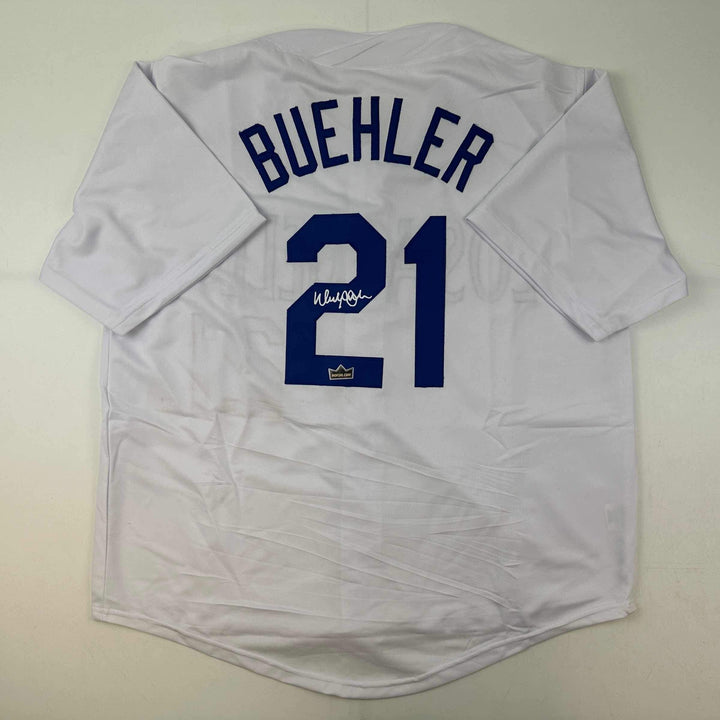 Facsimile Autographed Walker Buehler Los Angeles LA White Reprint Jersey Size XL