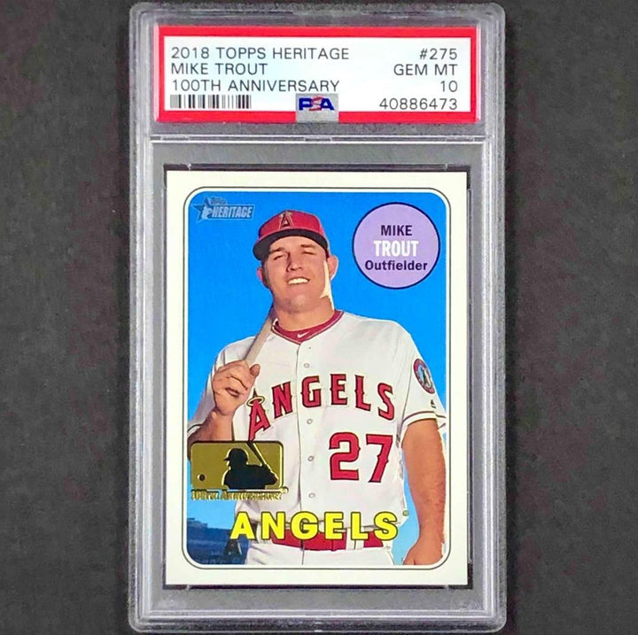 2018 Topps Heritage #275 Mike Trout 100th Anniversary Gold SP /25 ~ PSA 10 Pop 6